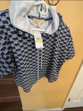 Michael Kors Navy & White MK Logo Zip Hoodie